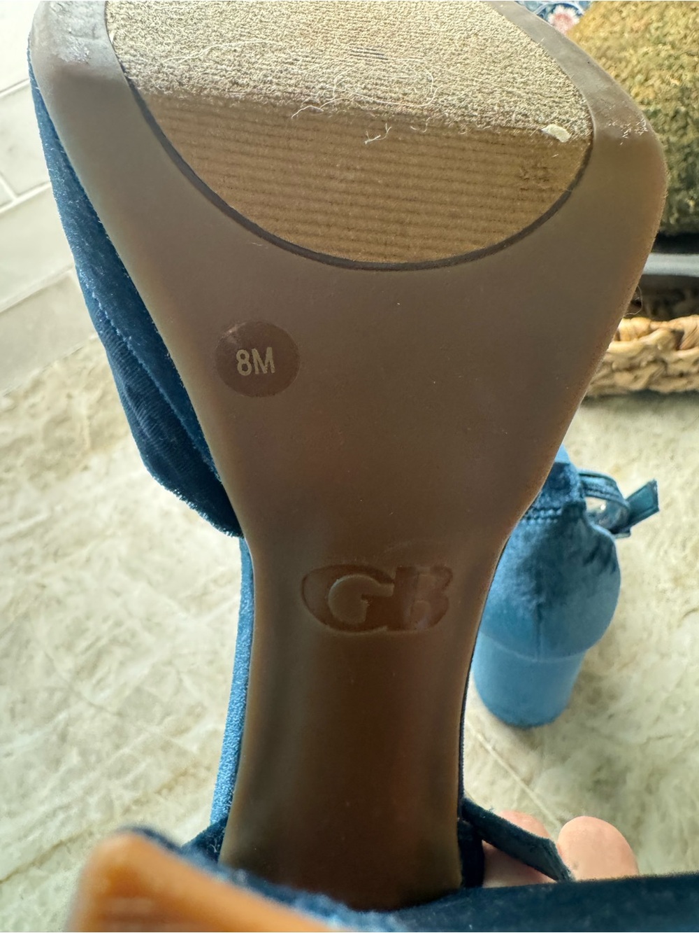 Gianni Bini Blue Velvet Platform Block Heels - Picture 7 of 7